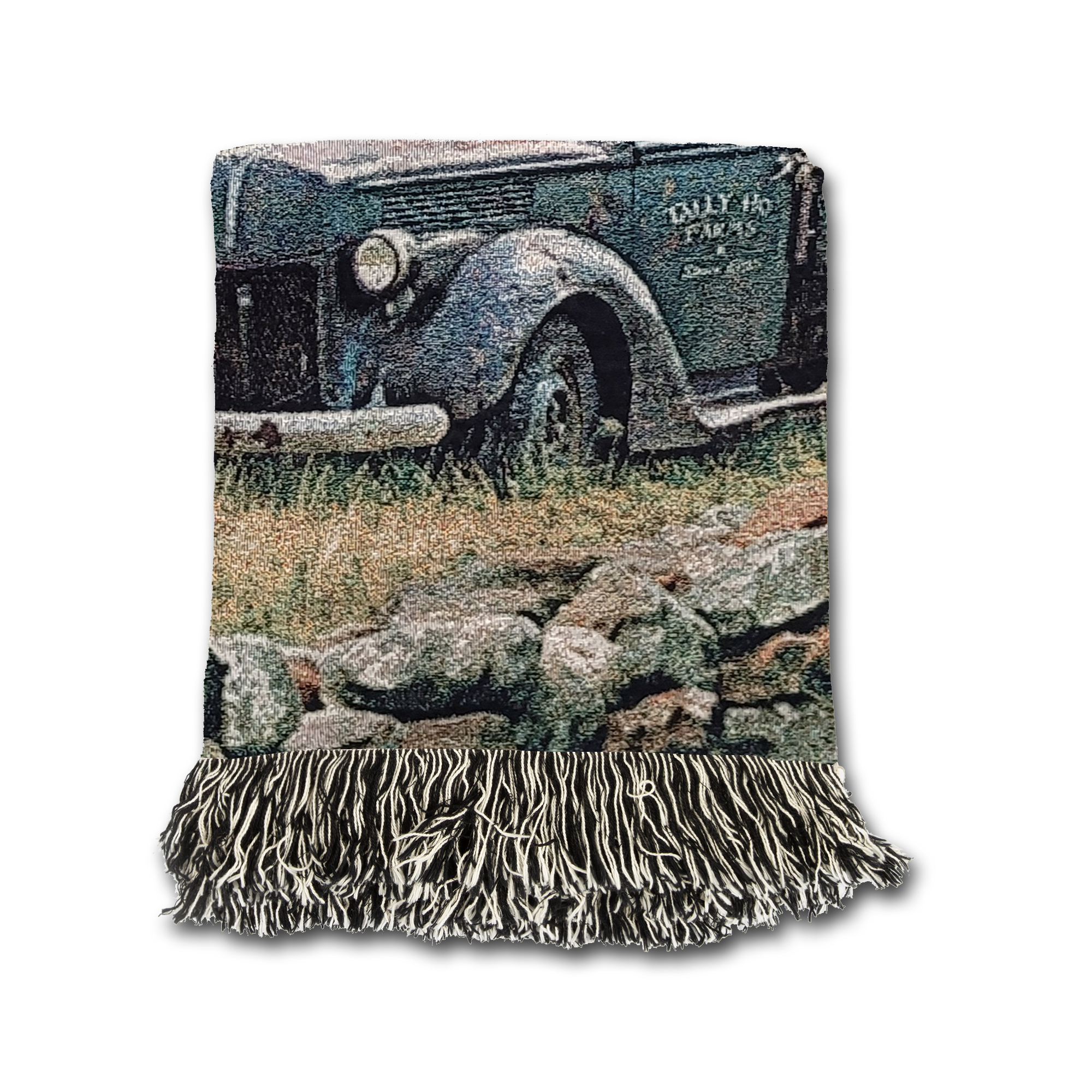 Truck, Barn and Horses Farm Scene 100% Cotton Woven Tapestry Blanket by Renowned Artist Greg Giordano
