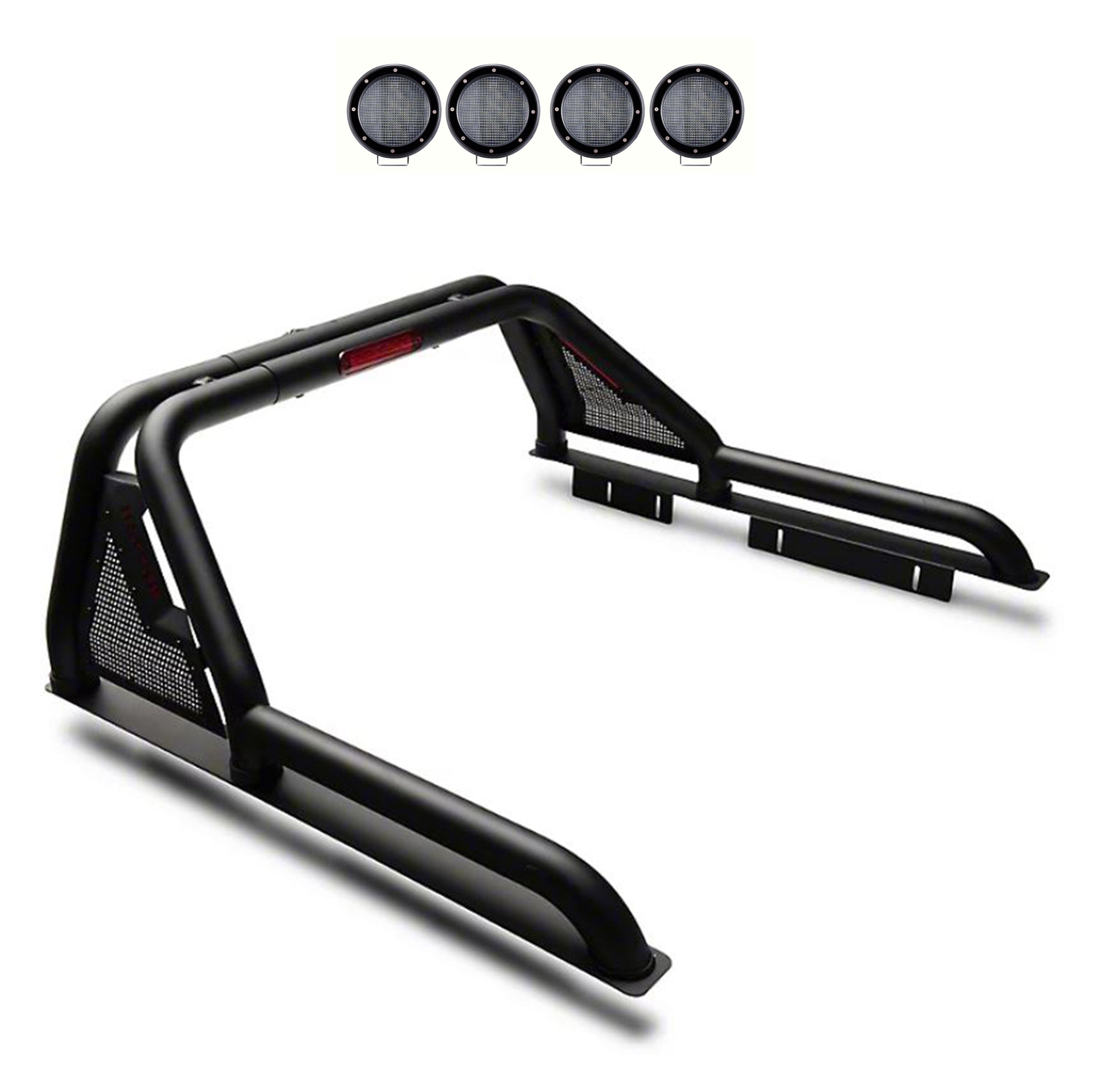 2015-2026 Canyon Gladiator Roll Bar Kit Modular 2 sets of 5.3" Dia.  Black LED Flood Lights w/ Harness and Switch | Black Horse Off Road - Image 1