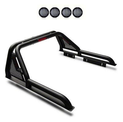 2015-2026 Canyon Gladiator Roll Bar Kit Modular 2 sets of 5.3" Dia.  Black LED Flood Lights w/ Harness and Switch | Black Horse Off Road - Image 1