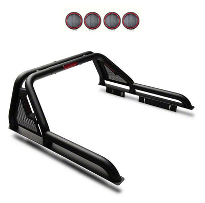2015-2026 Canyon Gladiator Roll Bar Kit Modular 2 sets of 5.3" Dia.  Black LED Flood Lights w/ Harness and Switch | Black Horse Off Road - Image 1