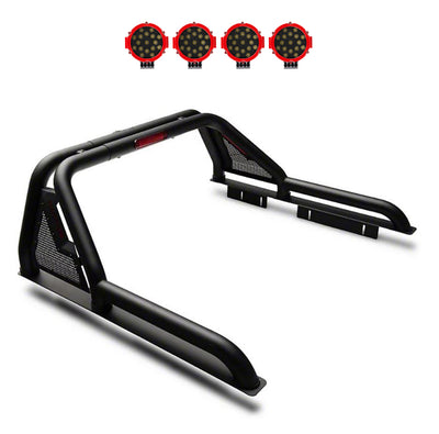 2015-2026 Canyon Gladiator Roll Bar Kit Modular Incl. 2 pairs of 7.0"Dia.  LED  Lights w/Red Trim Rings w/ Wiring Harness and Switch | Black Horse Off Road - Image 1