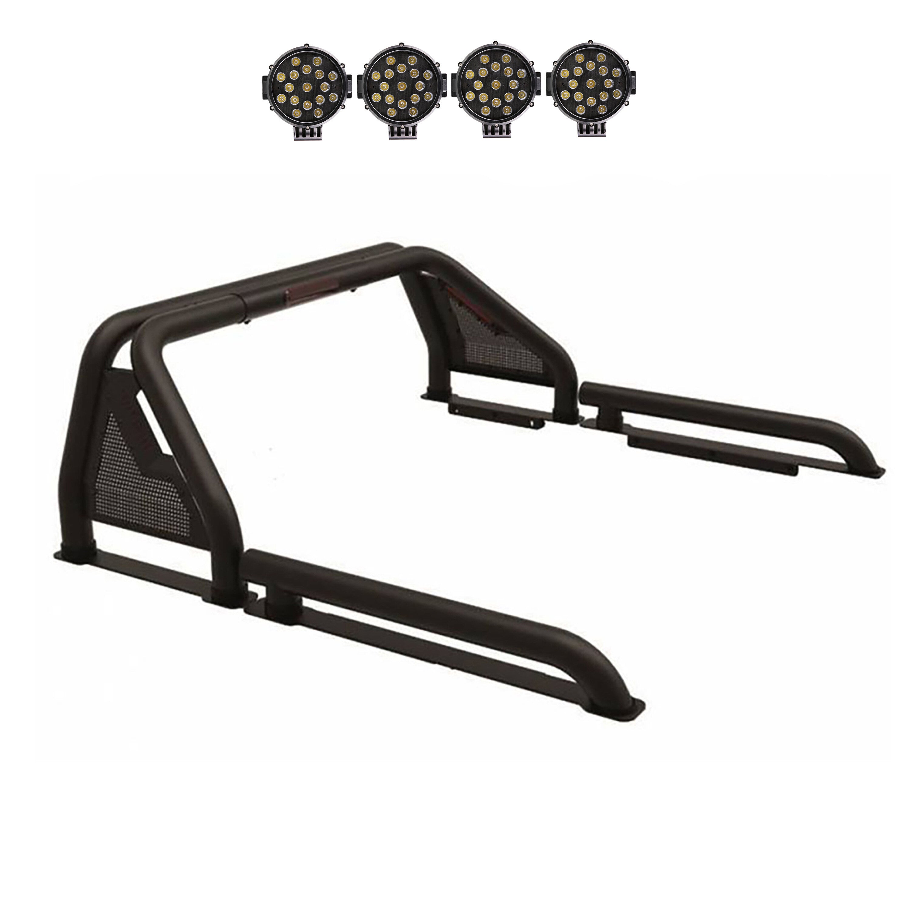 2005-2021 Nissan Frontier Gladiator Roll Bar Kit Modular Incl. 2 pairs of 7.0"Dia.  LED  Lights w/ Black Trim Rings w/ Wiring Harness and Switch | Black Horse Off Road - Image 1