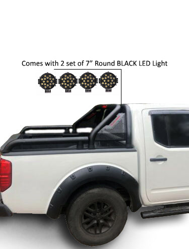 2005-2021 Nissan Frontier Gladiator Roll Bar Kit Modular Incl. 2 pairs of 7.0"Dia.  LED  Lights w/ Black Trim Rings w/ Wiring Harness and Switch | Black Horse Off Road - Image 6