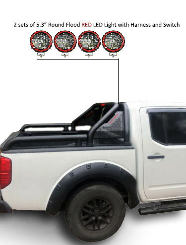 2005-2021 Nissan Frontier Gladiator Roll Bar Kit Modular 2 sets of 5.3" Dia.  Black LED Flood Lights w/ Harness and Switch | Black Horse Off Road - Image 7