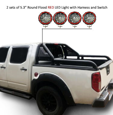 2005-2021 Nissan Frontier Gladiator Roll Bar Kit Modular 2 sets of 5.3" Dia.  Black LED Flood Lights w/ Harness and Switch | Black Horse Off Road - Image 8