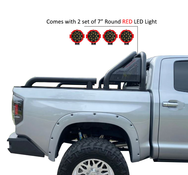 2005-2021 Nissan Frontier Gladiator Roll Bar Kit Modular Incl. 2 pairs of 7.0"Dia.  LED  Lights w/Red Trim Rings w/ Wiring Harness and Switch | Black Horse Off Road - Image 6
