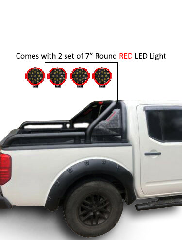 2005-2021 Nissan Frontier Gladiator Roll Bar Kit Modular Incl. 2 pairs of 7.0"Dia.  LED  Lights w/Red Trim Rings w/ Wiring Harness and Switch | Black Horse Off Road - Image 7