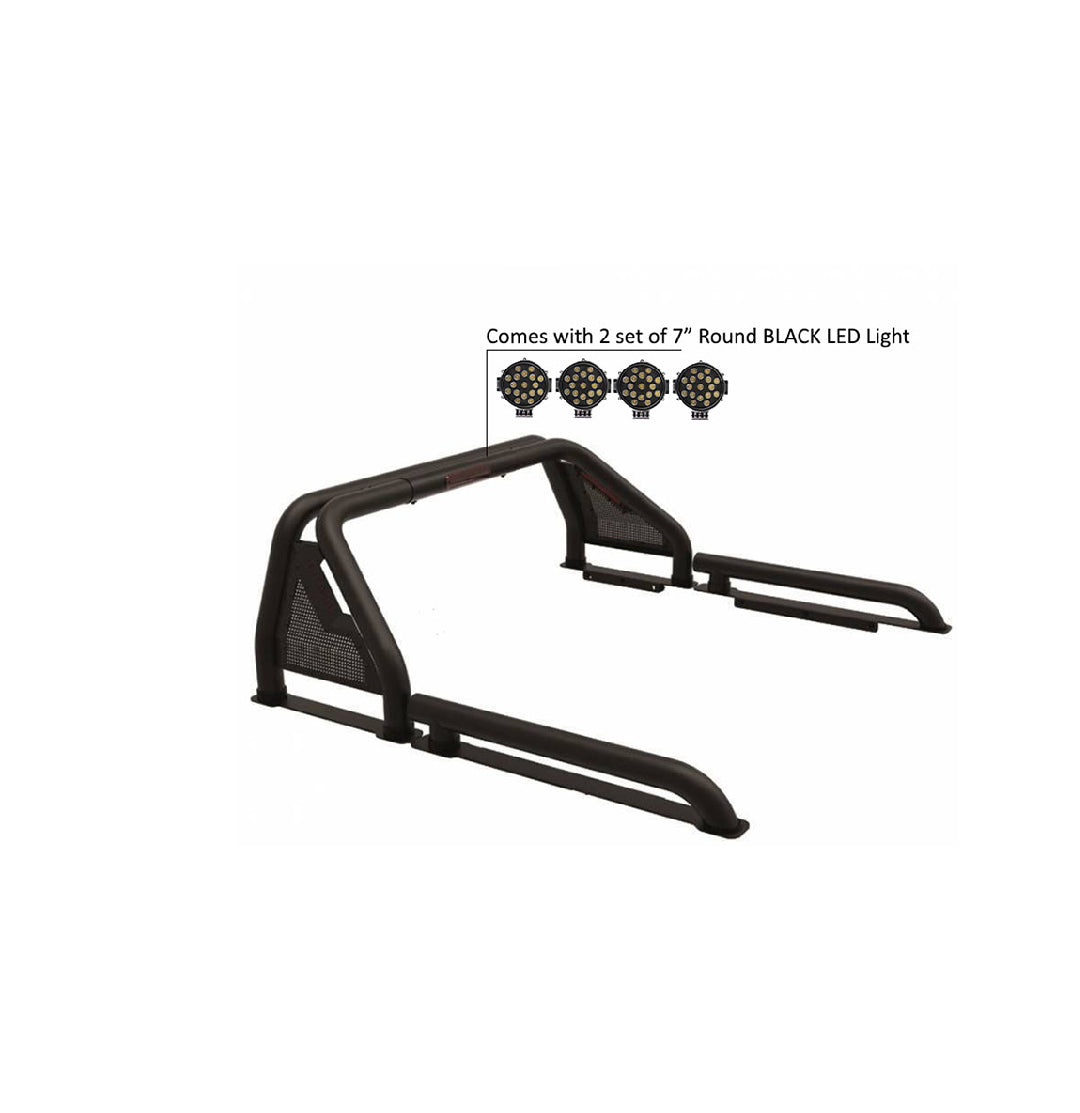 2019-2026 Ford Ranger Gladiator Roll Bar Kit Modular Incl. 2 pairs of 7.0"Dia.  LED  Lights w/ Black Trim Rings w/ Wiring Harness and Switch | Black Horse Off Road - Image 1