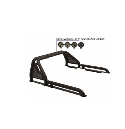 2019-2026 Ford Ranger Gladiator Roll Bar Kit Modular Incl. 2 pairs of 7.0"Dia.  LED  Lights w/ Black Trim Rings w/ Wiring Harness and Switch | Black Horse Off Road - Image 1