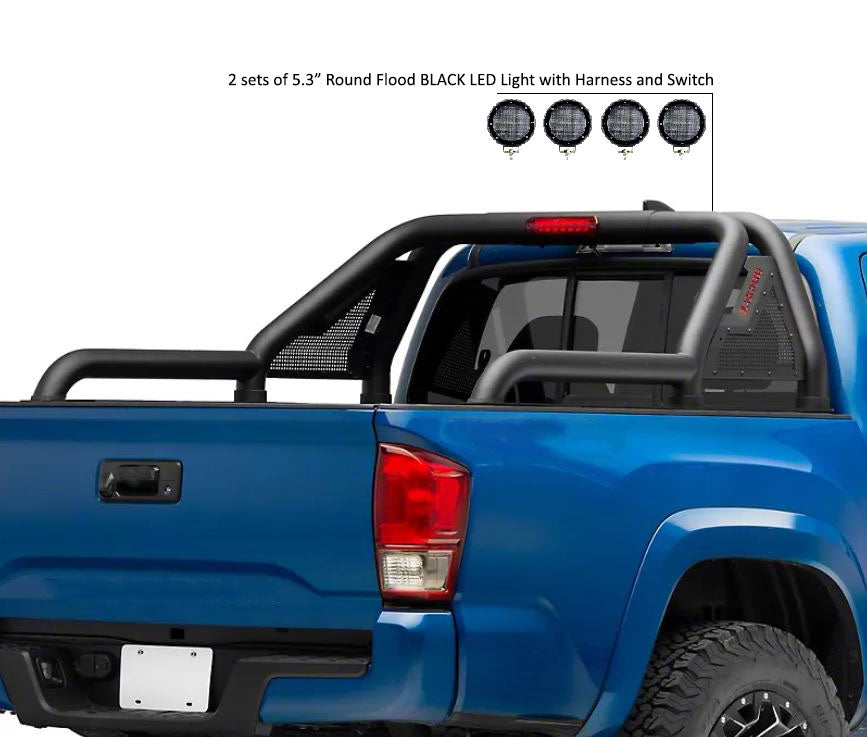 2019-2026 Ford Ranger Gladiator Roll Bar Kit Modular 2 sets of 5.3" Dia.  Black LED Flood Lights w/ Harness and Switch | Black Horse Off Road - Image 10