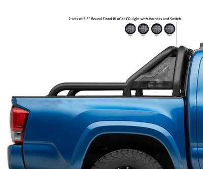 2019-2026 Ford Ranger Gladiator Roll Bar Kit Modular 2 sets of 5.3" Dia.  Black LED Flood Lights w/ Harness and Switch | Black Horse Off Road - Image 9