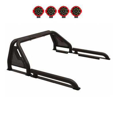 2019-2026 Ford Ranger Gladiator Roll Bar Kit Modular Incl. 2 pairs of 7.0"Dia.  LED  Lights w/Red Trim Rings w/ Wiring Harness and Switch | Black Horse Off Road - Image 1