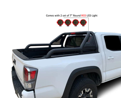 2019-2026 Ford Ranger Gladiator Roll Bar Kit Modular Incl. 2 pairs of 7.0"Dia.  LED  Lights w/Red Trim Rings w/ Wiring Harness and Switch | Black Horse Off Road - Image 7