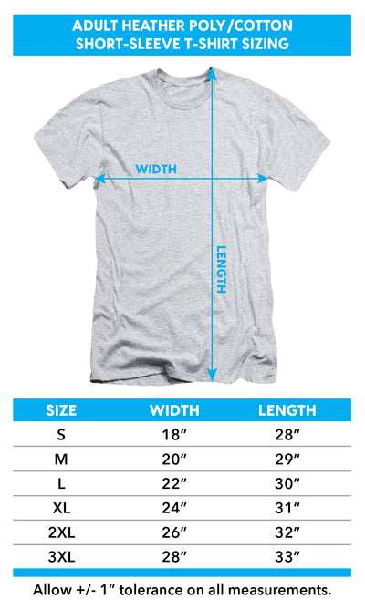 Adult heather t-shirt size chart
