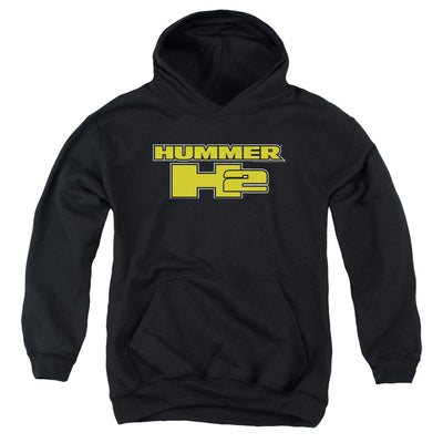 Hummer H2 Block Logo-Youth Hooded Sweatshirt-Black