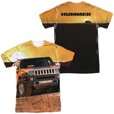 Hummer Sunset Ride (Front/Back Print) Adult Regular Fit Short Sleeve 100% Poly - White