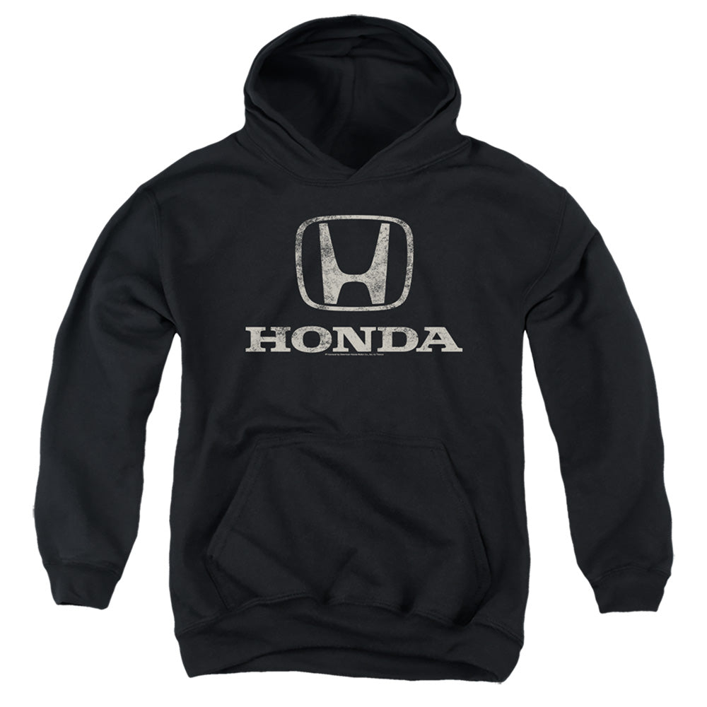 Honda Distressed Stacked Logo-Youth Hooded Sweatshirt-Black