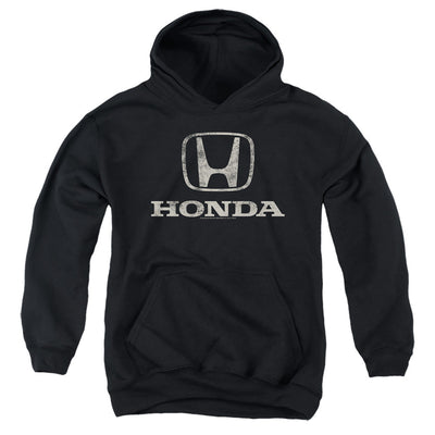 Honda Distressed Stacked Logo-Youth Hooded Sweatshirt-Black
