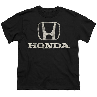 Honda Distressed Stacked Logo-Youth Short Sleeve-Black
