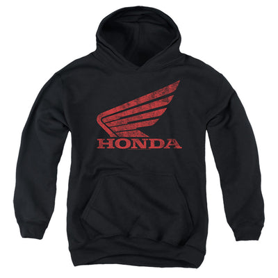 Honda Distressed Powersports Wing-Youth Hooded Sweatshirt-Black