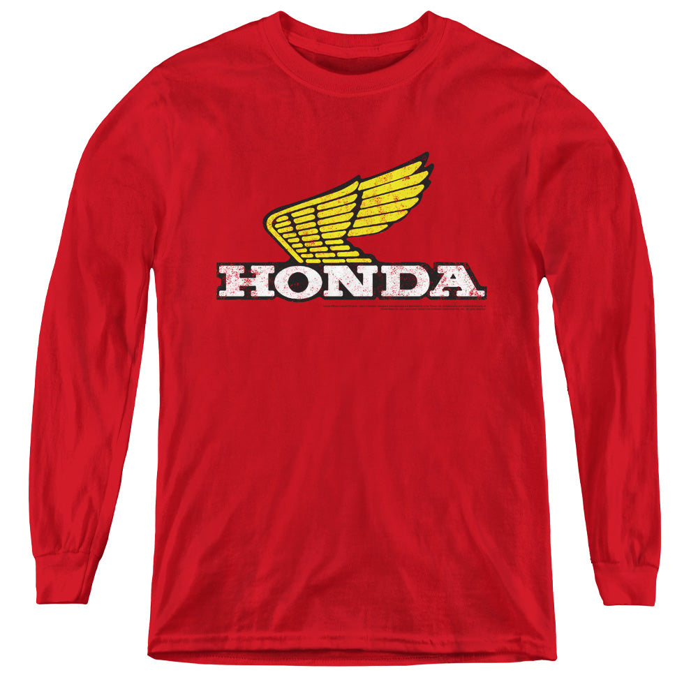 Honda Yellow Wing Logo-L/S Youth-Red