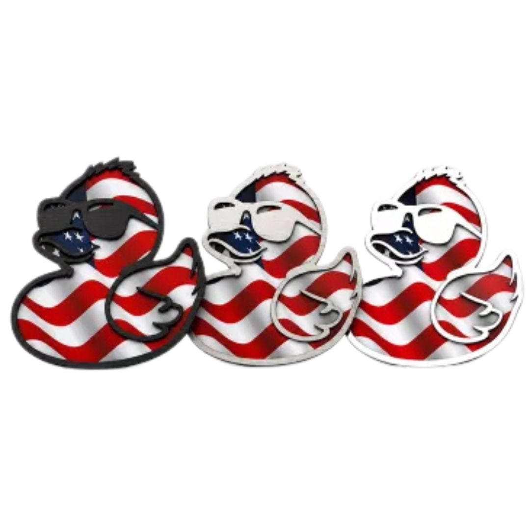 Jeep Cool Duck Emblem with American Flag Background - Stainless Steel, Choose Finish - American Car Craft