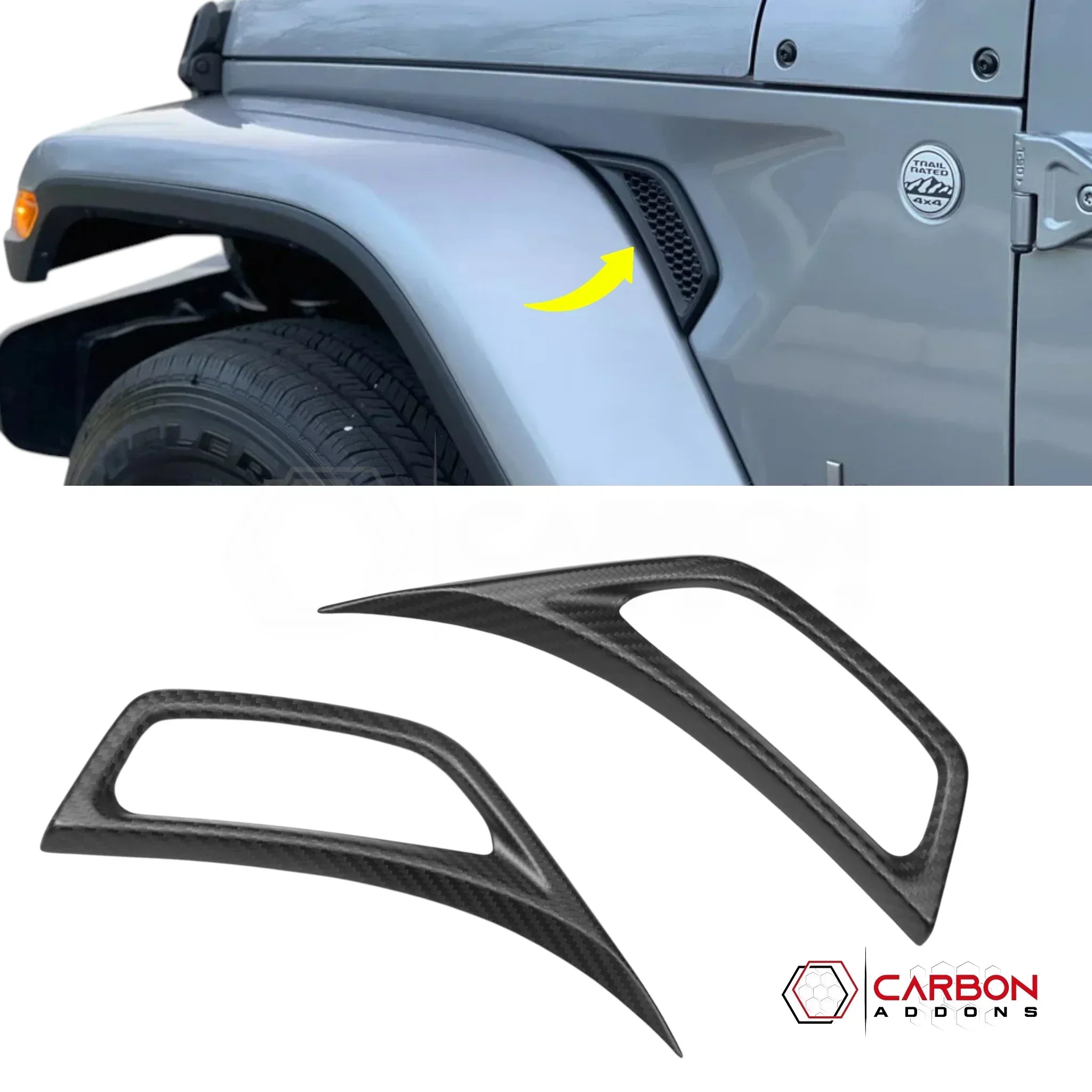 2018+ Jeep Wrangler JL & 2020+ Gladiator JT Real Carbon Fiber Fender Side Vent Trim Covers