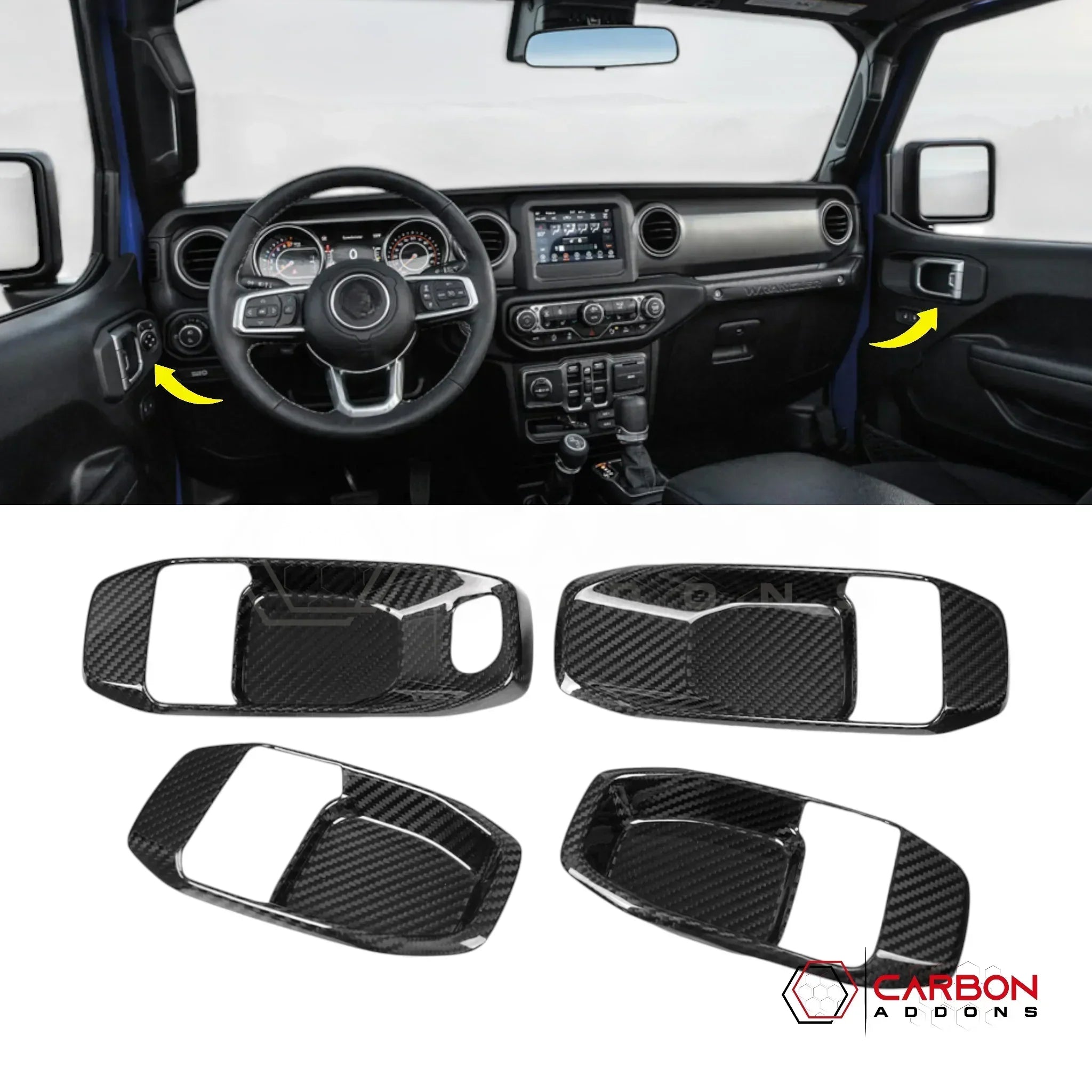2018+ Jeep Wrangler JL & 2020+ Gladiator JT Real Carbon Fiber Interior Door Handle Trim Covers (4pcs)