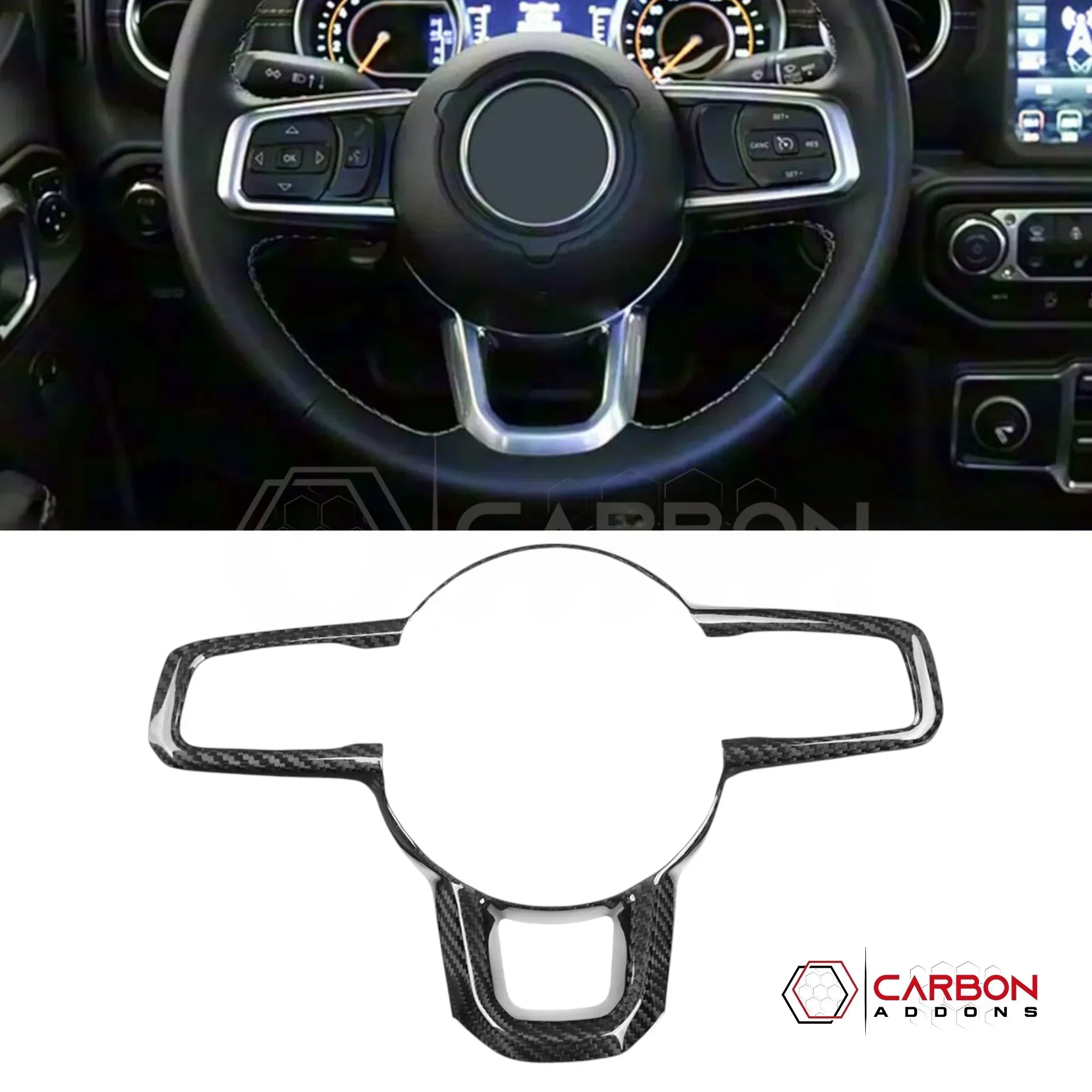 2018+ Jeep Wrangler JL & 2020+ Gladiator JT Real Carbon Fiber Steering Wheel Trim Cover