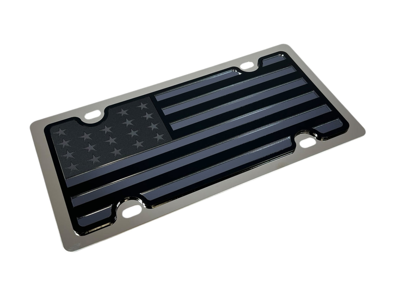 Blacked Out USA Flag Stainless Steel License Plate
