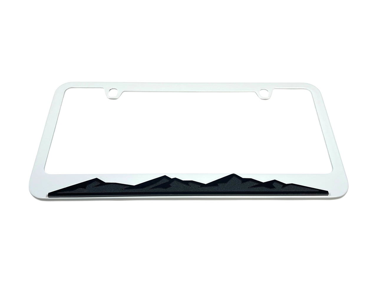 Blacked Out Mountain Range White License Plate Frame