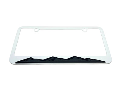 Blacked Out Mountain Range White License Plate Frame