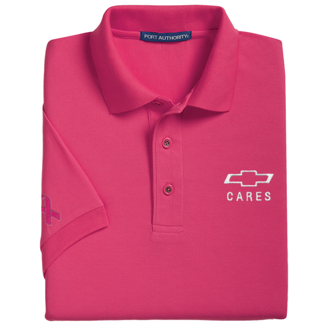 Ladies Chevy Cares breast cancer awareness polo in pink