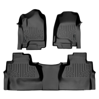 SMARTLINER 2015 - 2019 Chevrolet Silverado 3500 HD Crew Cab Custom Fit Floor Liners - 1st & 2nd Rows - Fits Bench or Bucket - Half 2nd Row - No Hump