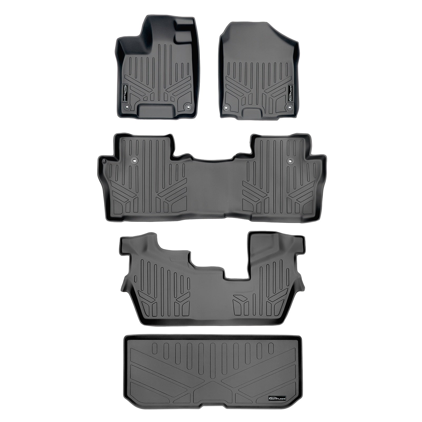 SMARTLINER 2016 - 2022 Honda Pilot 8 Passenger Custom Fit Floor Liners - 1st, 2nd, 3rd & 4th Rows - Upper Deck