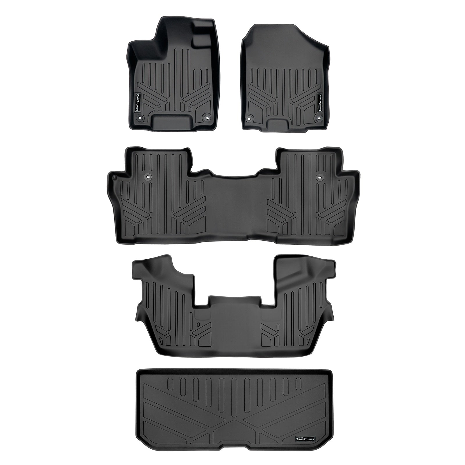 SMARTLINER 2016 - 2022 Honda Pilot 7 Passenger Custom Fit Floor Liners - 1st, 2nd, 3rd & 4th Rows - Upper Deck