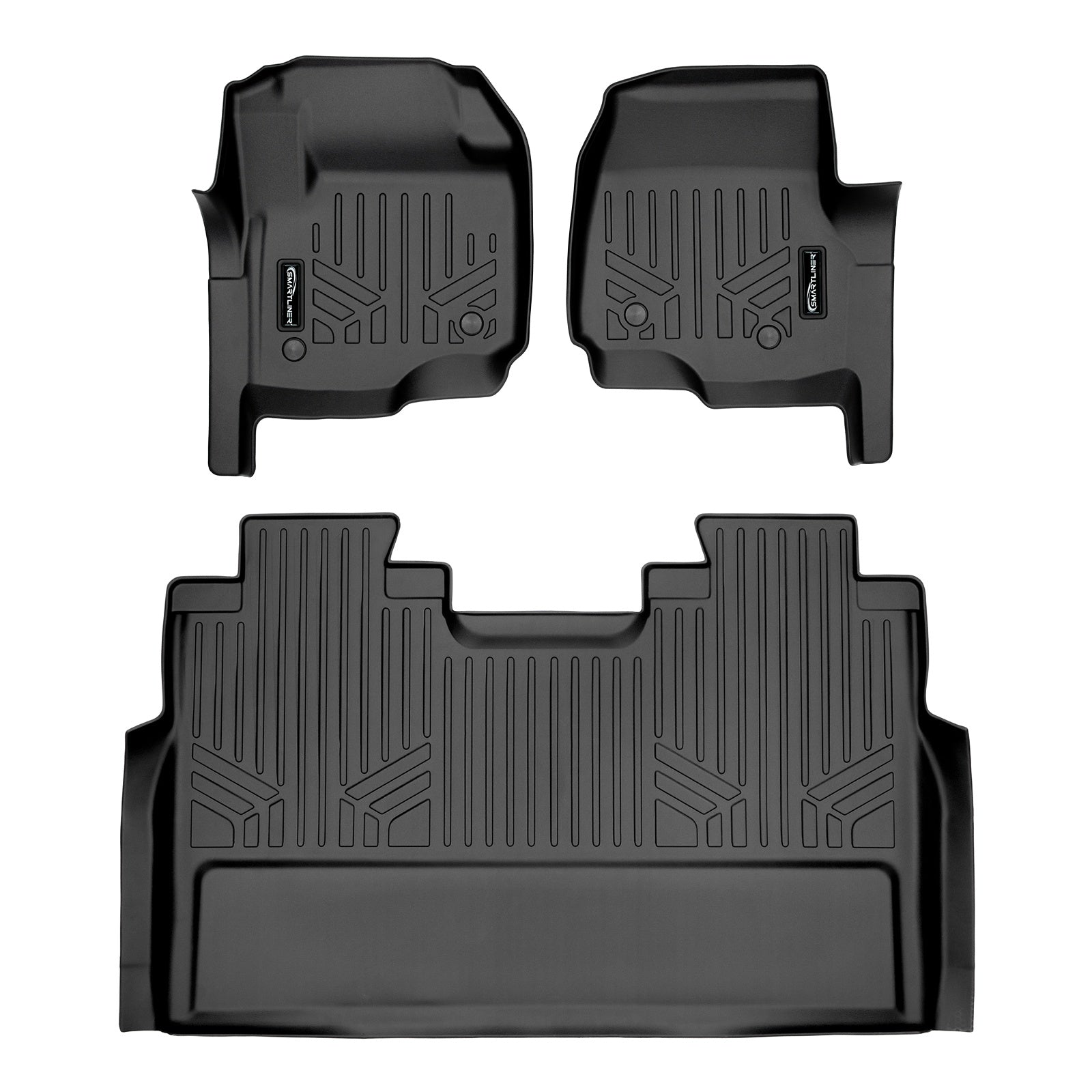 SMARTLINER 2017 - 2025 Ford F-450 Super Crew Custom Fit Floor Liners - 1st & 2nd Rows - No Hump - Vinyl Only - No Storage