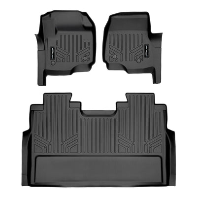 SMARTLINER 2017 - 2025 Ford F-450 Super Crew Custom Fit Floor Liners - 1st & 2nd Rows - No Hump - Vinyl Only - No Storage