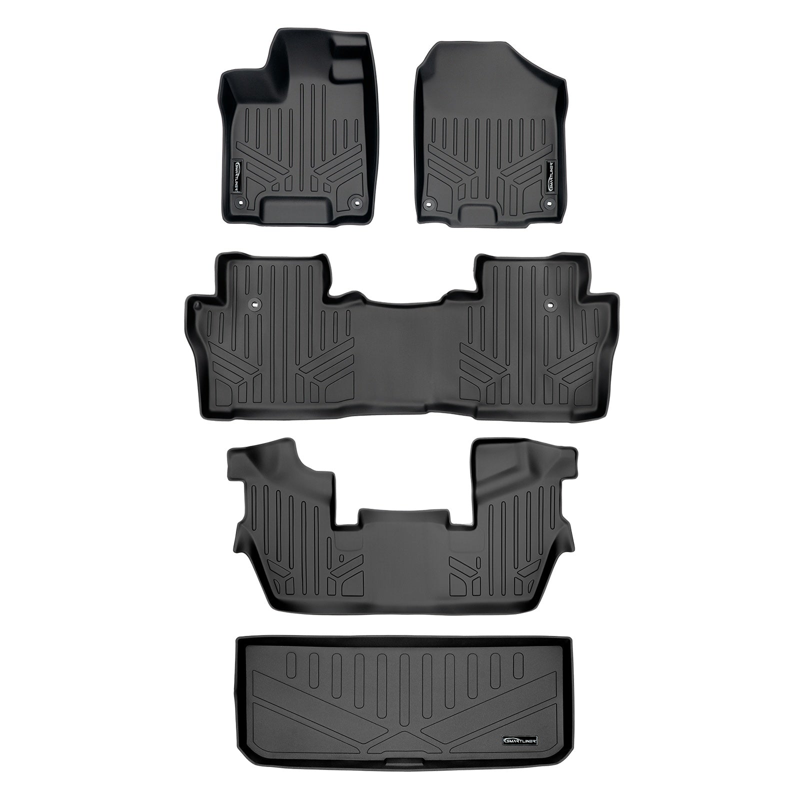 SMARTLINER 2016 - 2022 Honda Pilot 7 Passenger Custom Fit Floor Liners - 1st, 2nd, 3rd & 4th Rows - Lower Deck
