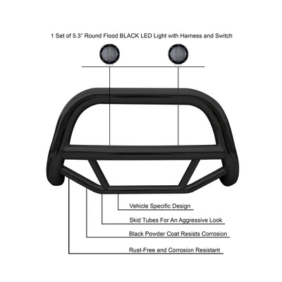 2003-2026 Ford Expedition / Lincoln Navigator Max Bull Bar Kit Pair  of 5.3" Dia. LED Flood Lights w/ Black Trim Rings Wiring Harness  and Switch | Black Horse Off Road - Image 3