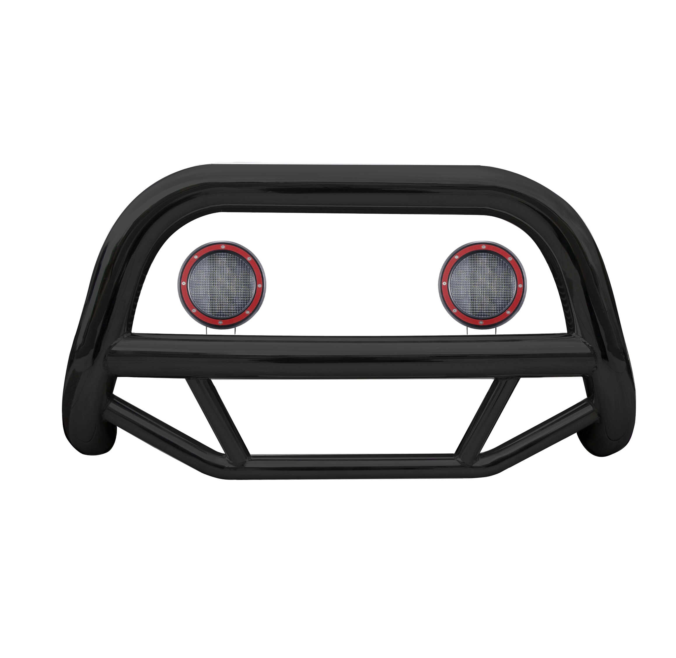 2003-2026 Ford Expedition / Lincoln Navigator Max Bull Bar Kit Pair  of 5.3" Dia. LED Flood Lights w/ Red Trim Rings Wiring Harness  and Switch | Black Horse Off Road - Image 1