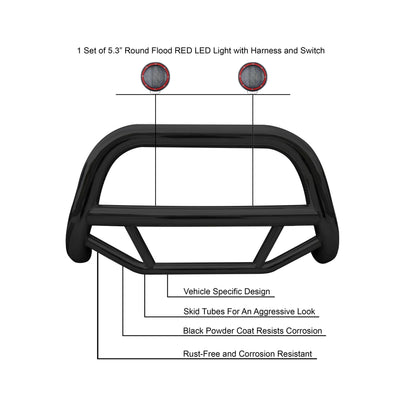 2003-2026 Ford Expedition / Lincoln Navigator Max Bull Bar Kit Pair  of 5.3" Dia. LED Flood Lights w/ Red Trim Rings Wiring Harness  and Switch | Black Horse Off Road - Image 3