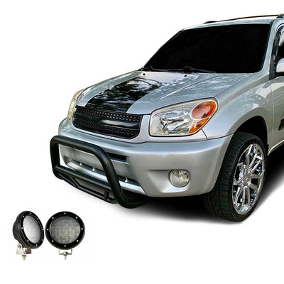 2001-2005 Toyota Rav4 Max Bull Bar Kit Pair  of 5.3" Dia. LED Flood Lights w/ Black Trim Rings Wiring Harness  and Switch | Black Horse Off Road - Image 1