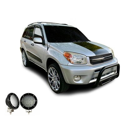 2001-2005 Toyota Rav4 Max Bull Bar Kit Pair  of 5.3" Dia. LED Flood Lights w/ Black Trim Rings Wiring Harness  and Switch | Black Horse Off Road - Image 2