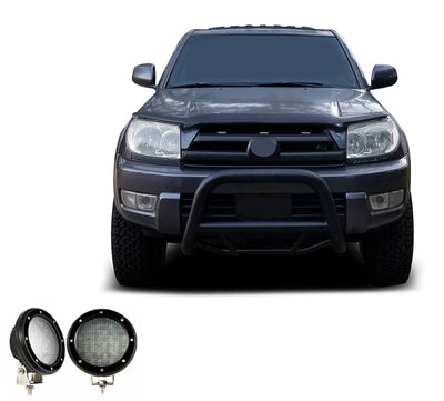 2003-2009 Lexus Gx470 / Toyota 4Runner Max Bull Bar Kit Pair  of 5.3" Dia. LED Flood Lights w/ Black Trim Rings Wiring Harness  and Switch | Black Horse Off Road - Image 1