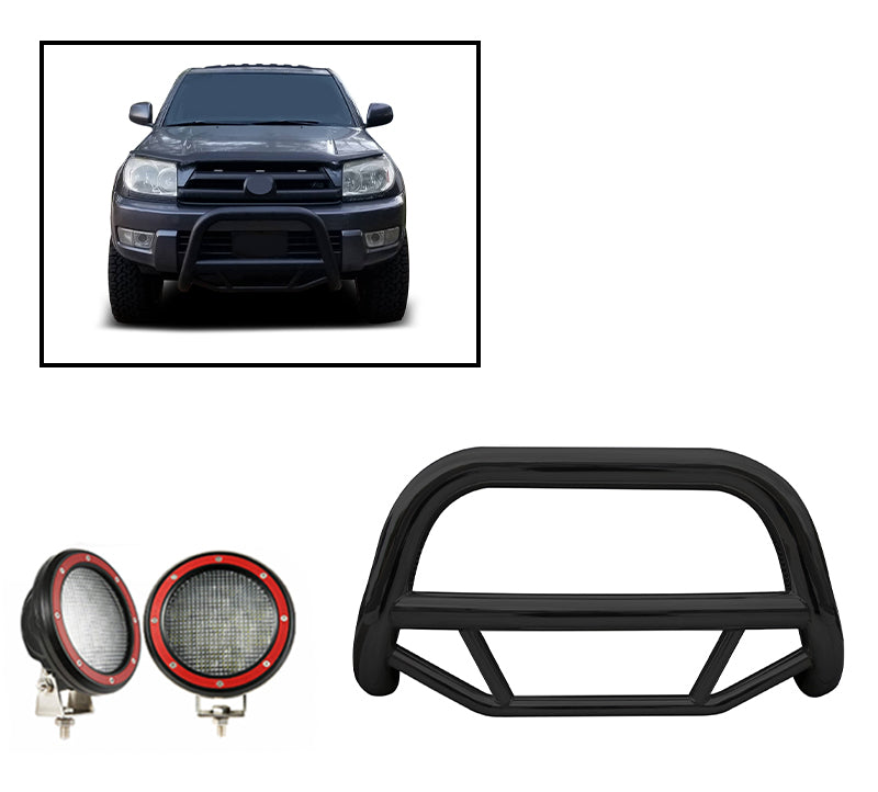 2003-2009 Lexus Gx470 / Toyota 4Runner Max Bull Bar Kit Pair  of 5.3" Dia. LED Flood Lights w/ Red Trim Rings Wiring Harness  and Switch | Black Horse Off Road - Image 1