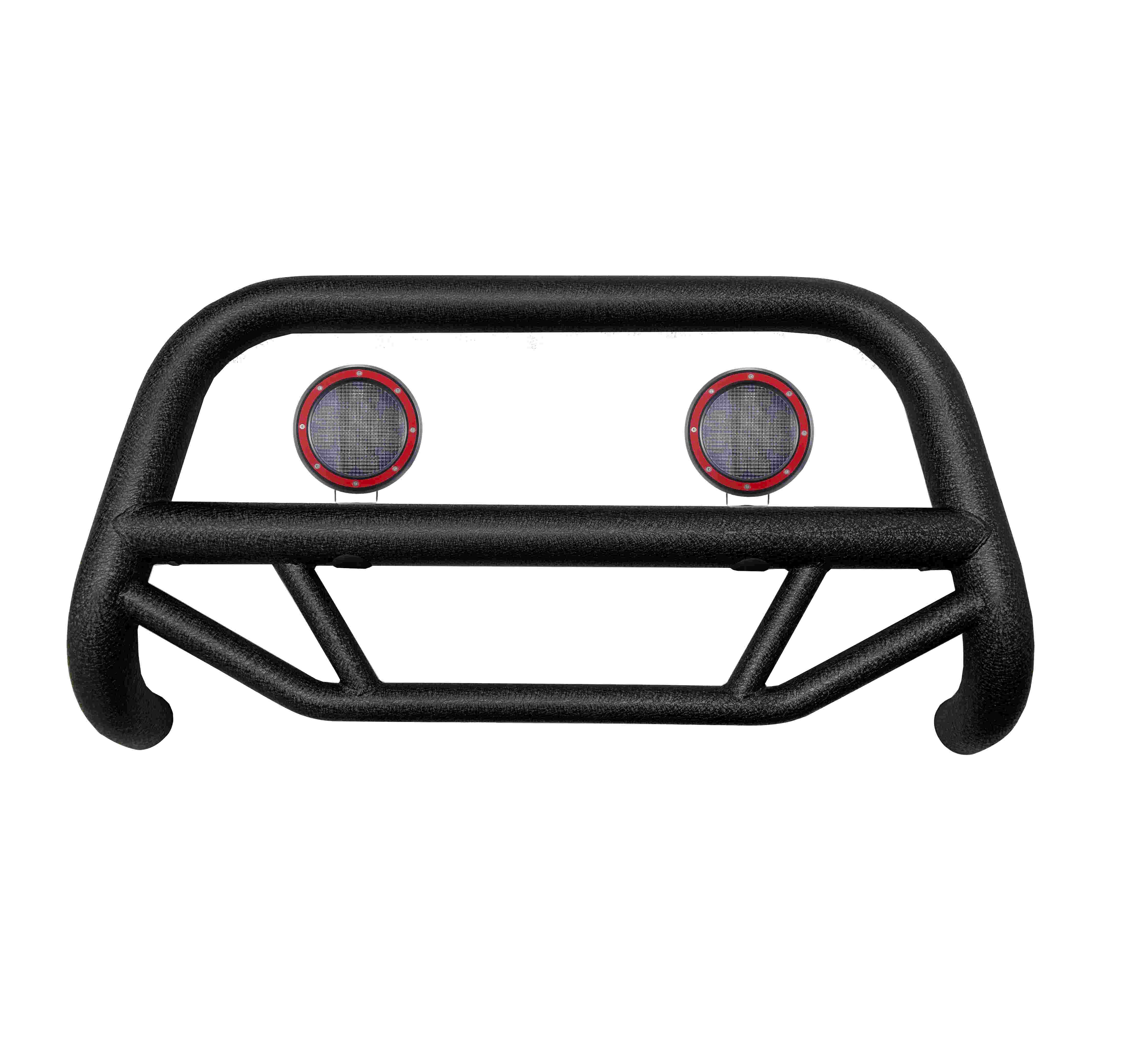 2010-2018 Jeep Wrangler Max T Bull Bar Kit Pair  of 5.3" Dia. LED Flood Lights w/ Red Trim Rings Wiring Harness  and Switch | Black Horse Off Road - Image 1