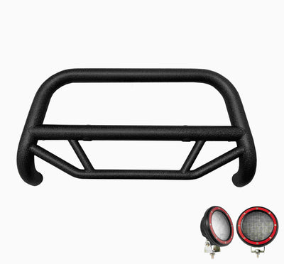 2004-2015 Nissan Titan Max T Bull Bar Kit Pair  of 5.3" Dia. LED Flood Lights w/ Red Trim Rings Wiring Harness  and Switch | Black Horse Off Road - Image 2