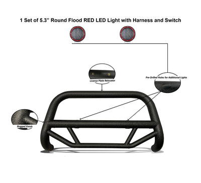 2004-2015 Nissan Titan Max T Bull Bar Kit Pair  of 5.3" Dia. LED Flood Lights w/ Red Trim Rings Wiring Harness  and Switch | Black Horse Off Road - Image 3