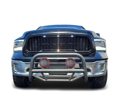 2009-2024 Dodge Ram 1500 Max T Bull Bar Kit Pair  of 5.3" Dia. LED Flood Lights w/ Red Trim Rings Wiring Harness  and Switch | Black Horse Off Road - Image 1